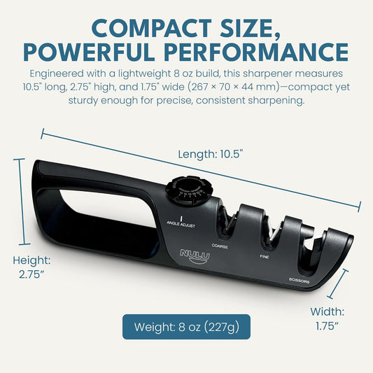 NULU Adjustable Knife Sharpener - Manual Knife Sharpener with Angle Control for Nulu & Traditional Knives, Ergonomic Design, Triple Sharpening System for Professional Results