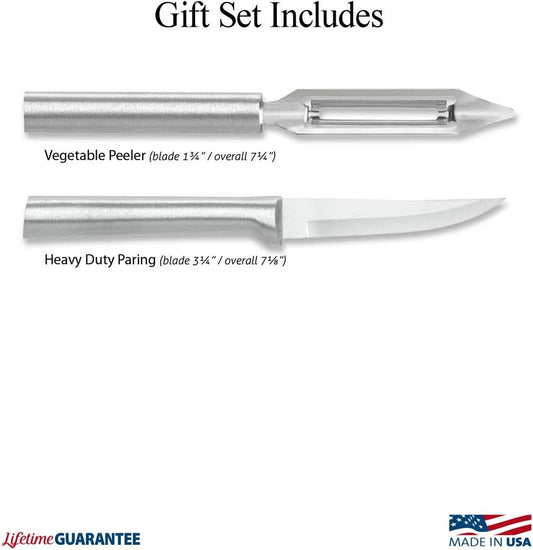 Pare & Peel Gift Set (S46), Silver Handle | 2-Piece Knife Set , Stainless Steel Blade, Silver Cast Aluminum Handle