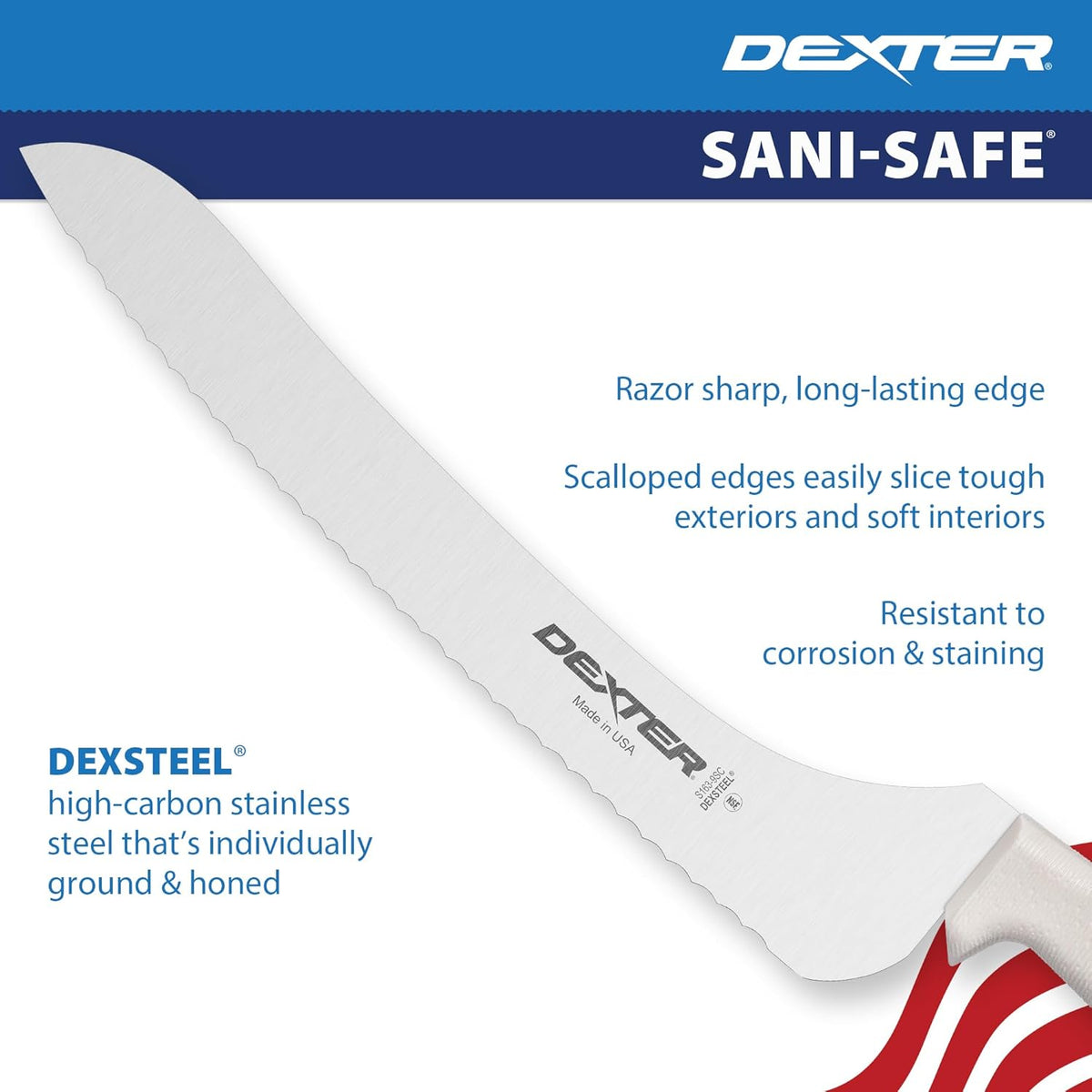 9” Scalloped Offset Sandwich Knife – High-Carbon Stainless Steel Blade, Slip-Resistant Handle, NSF Certified – Ideal for Bread, Subs, and Sandwich Prep – Made in the USA