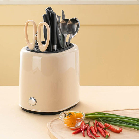 Utensil Holder, Knife Block Holder Knife Holder and Utensil Holder Kitchen Utensils Organizer Modern Round Knife Holder(Cream)