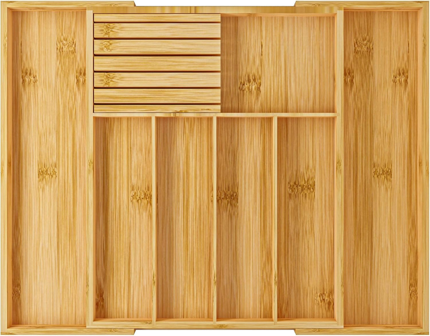 Utensil Organizer Silverware Tray for Drawer - Bamboo Knife Drawer Organizer Expandable Cutlery Organizer in Drawer Knife Block W12.8-20.2" x L16 x H2 (Black)