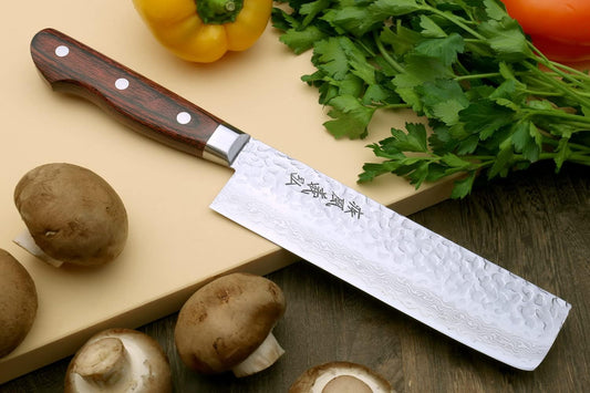 Yoshihiro VG10 16 Layer Hammered Damascus Stainless Steel Nakiri Vegetable Knife 6.5'' (165mm)