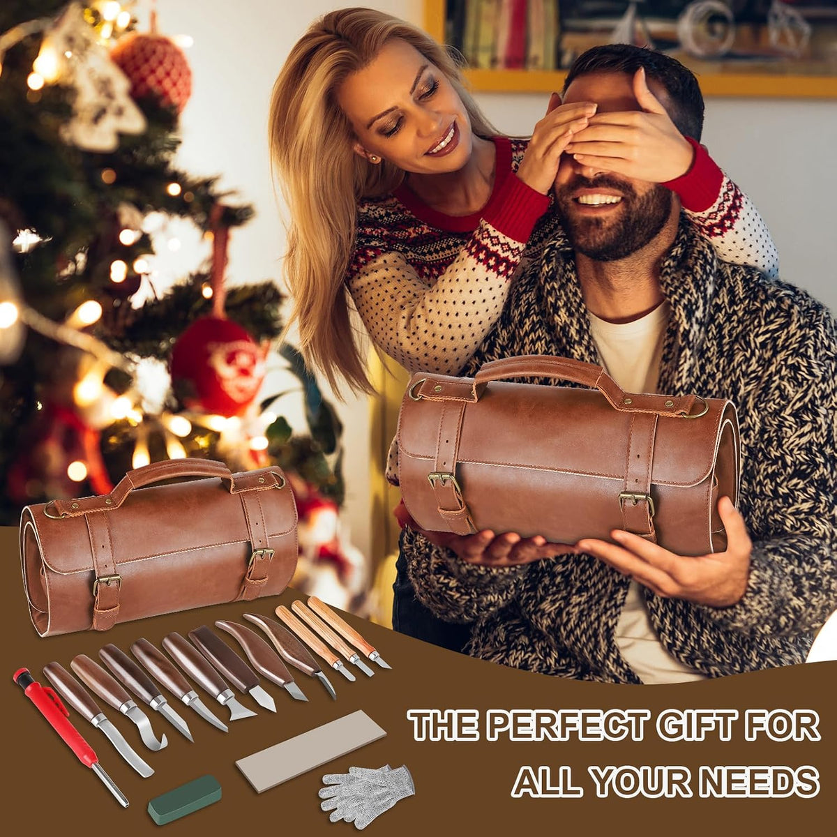 Wood Carving Tools Whittling Kit For Woodworking Hobby Wooden Carving Knife Sets For Beginners with Leather Storage Bag DIY Art Craft Gift