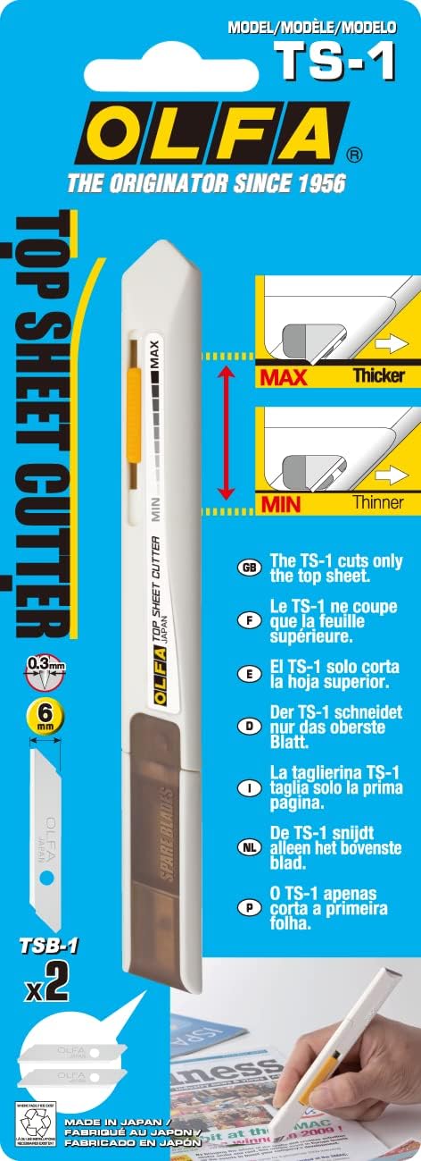 Top Sheet Cutter (TS-1) - Retractable Blade, 2 Extra Blades Included | Retractable blade, replaceable head, slim profile, 2 spare blades - Top-sheet cutting - Warehouse and Industrial