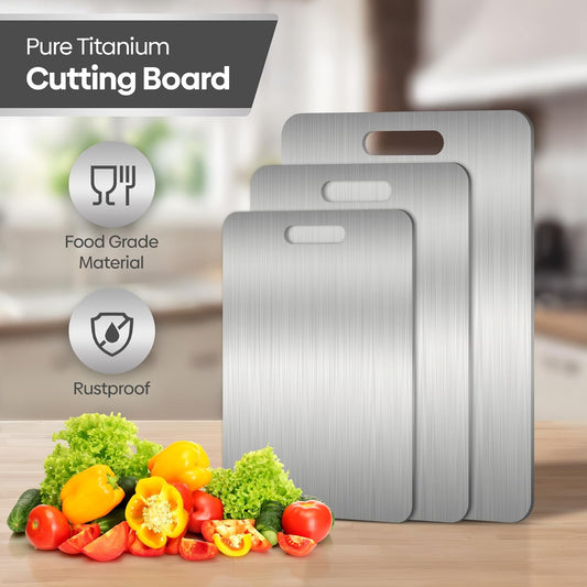 Pure 100% Titanium Cutting Board, Food-Grade & Knife-Friendly, Durable Double-Sided Design, Dishwasher Safe for Meat, Fish, Fruit & Vegetables (14 x 10)