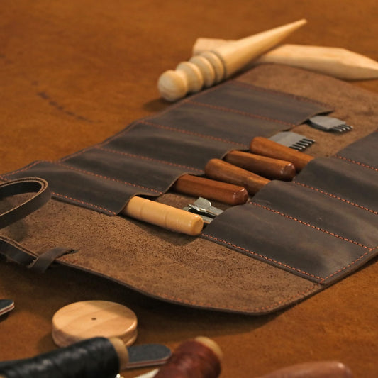 Full Leather Knife Roll Carving Tool Organizer Craft Carrier Storage Bag Case with 10 Slots