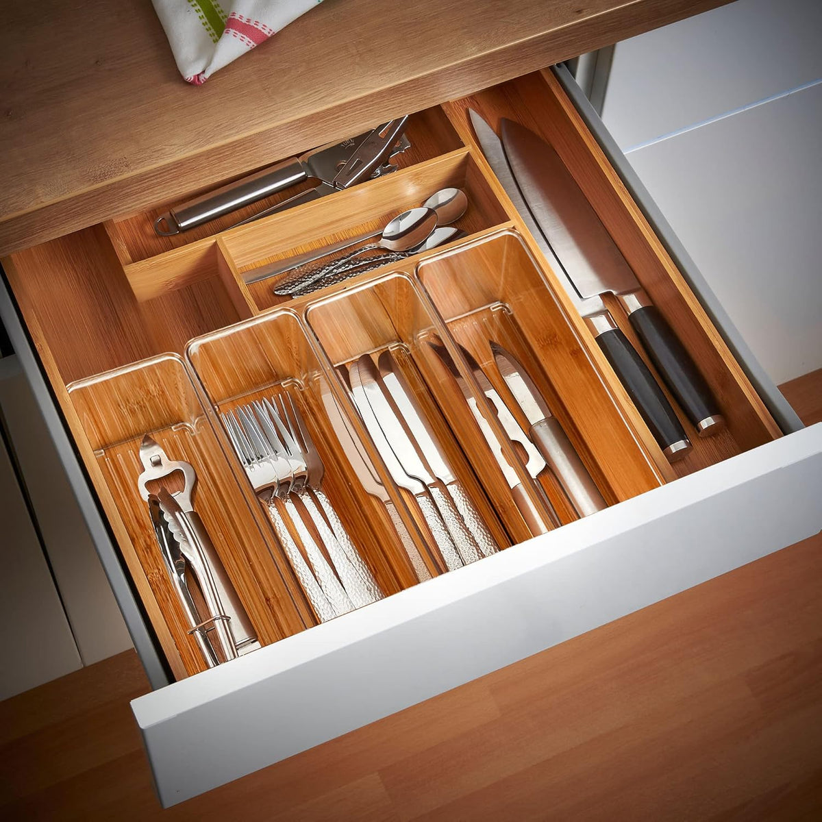 8 PACK Drawer Organizers Deep Drawer Organizer Bins Silverware Organizer Clear Stackable Storage Bins for Bathroom, Pantry, Office, Vanity, Desk Organization and Storage