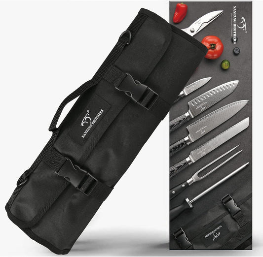 Chef Knife Set with Roll Bag, 8 Pieces Damascus Knife Set with VG10 Core Blades, 67-Layer Damascus Steel with Portable Oxford Cloth Storage Bag, Blade Guards, Camping Essentials