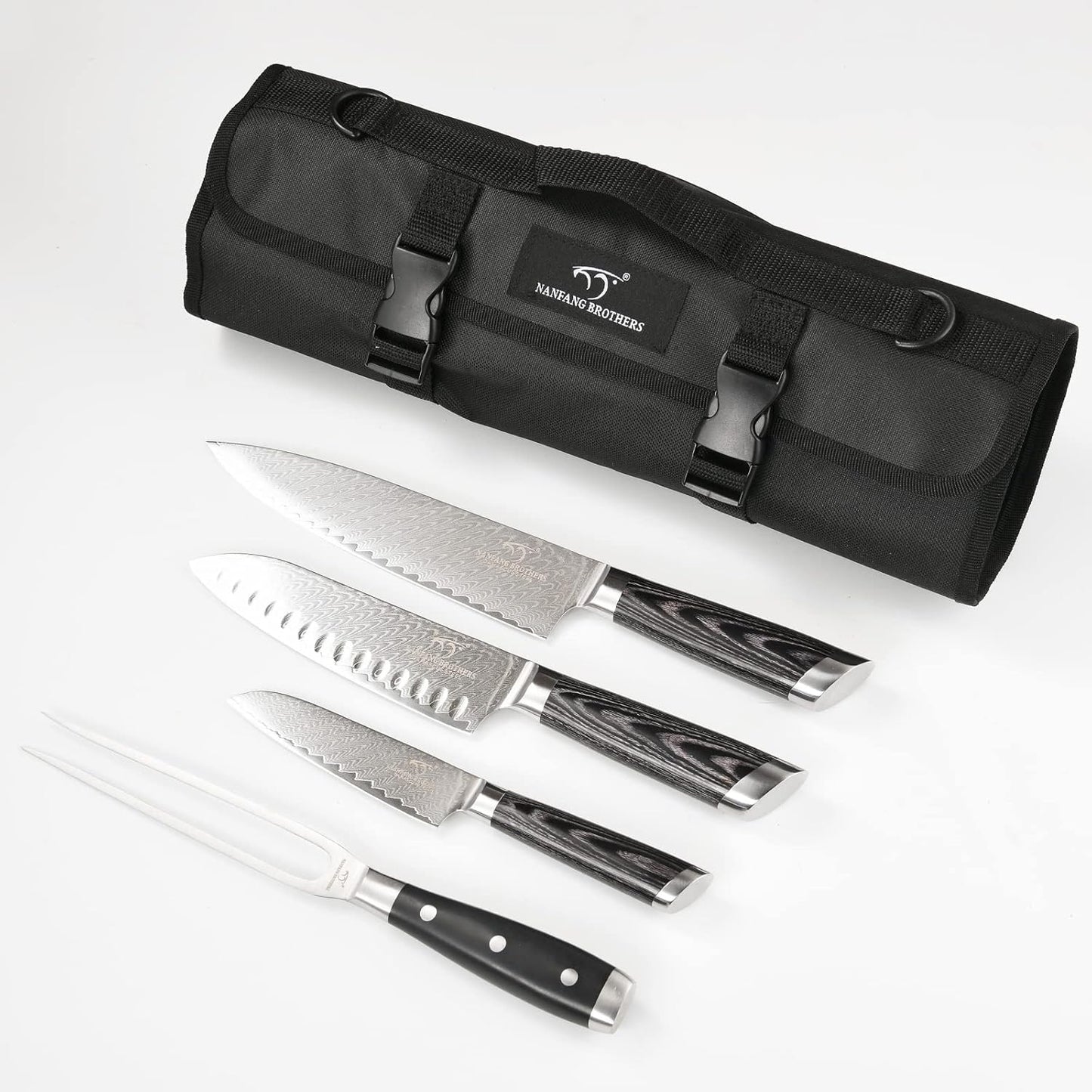 Chef Knife Set with Roll Bag, 8 Pieces Damascus Knife Set with VG10 Core Blades, 67-Layer Damascus Steel with Portable Oxford Cloth Storage Bag, Blade Guards, Camping Essentials
