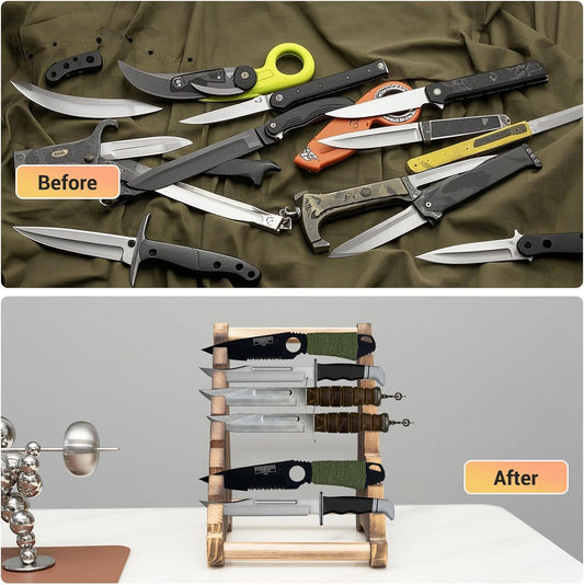 Knife Display Stand,Wood 8 Tier Knife Block,Wooden Fixed Knife Collection Display Stand Holder,for Knife Rustic Tactical & Survival Knives Cabin Home Decor