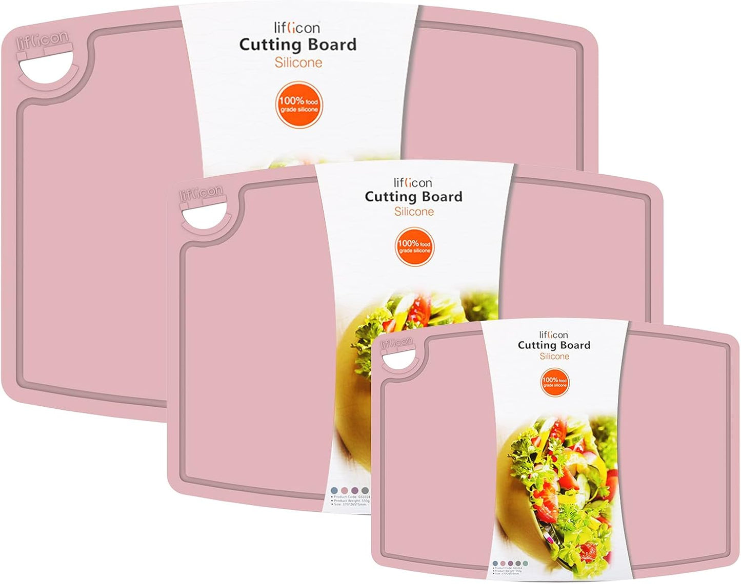 Liflicon Silicone Thick Cutting Boards Mats Set of 3 Foldable & Flexible Design Juice Grooves Easy Grip Handle Dishwasher Safe for Kitchen,BPA free Silicone Cutting Board-Plum Purple