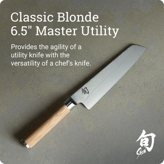 Classic Blonde 6.5" Master Utility Knife | Handcrafted Japanese Knife, Precision and Sharpness, VG-MAX Core, Damascus Stainless Steel Cladding, Pakkawood Handle