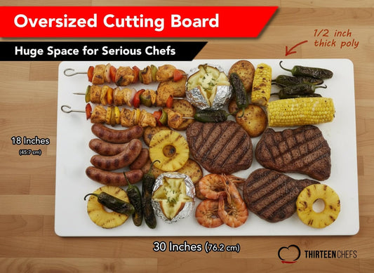 Big 30 x 18 Plastic Cutting Board - 3/4 Inch Thick for Meat, Game and Fish - Commercial Grade HDPP Poly with NSF Stamp, Weighs 13 Pounds, White