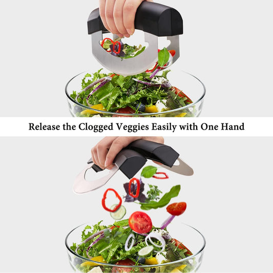 Come Apart Mezzaluna Salad Chopper Knife Tool, Easy Cleaning, Super Sharp Double Blade Stainless Steel Rocker Knife for Lettuce Vegetables w/Blade Covers, Pizza Cutter Slicer