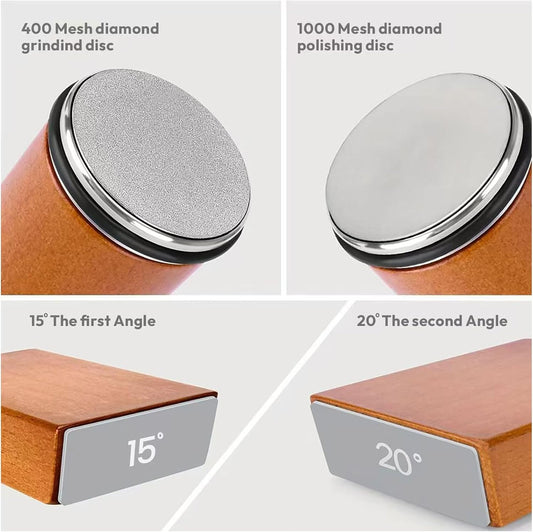 Rolling Knife Sharpener Kit - Premium Solid Wood with Magnetic Angle Base & 2 Diamond Grinding Discs - Must-Have Knife Sharpening Stone Kit for Gifts!Achieve Razor-Sharp Blades!
