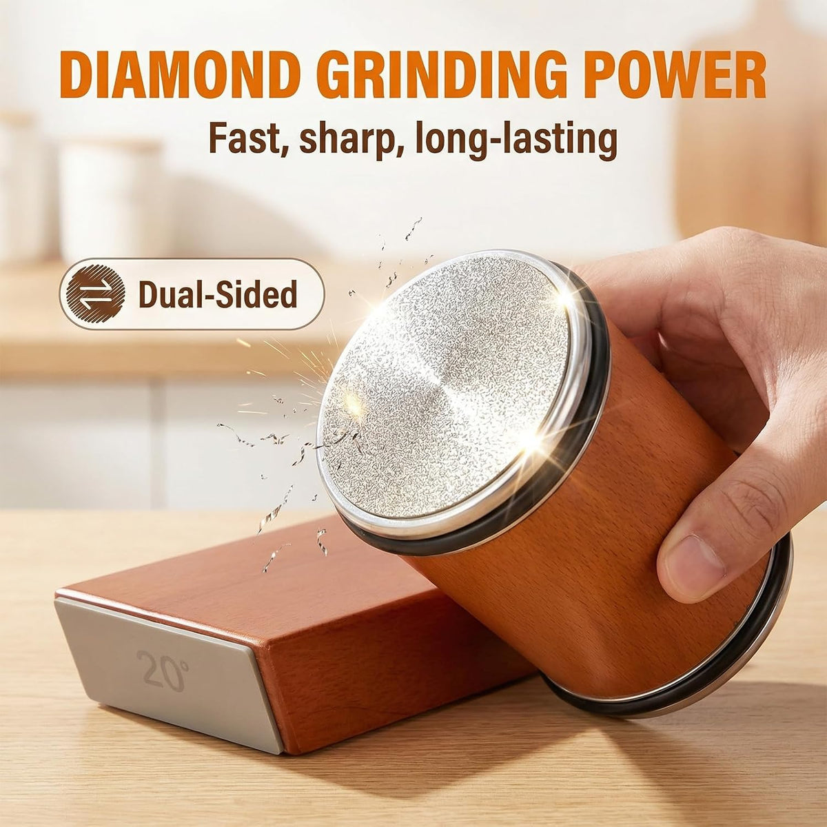 Rolling Knife Sharpener Kit - Premium Solid Wood with Magnetic Angle Base & 2 Diamond Grinding Discs - Must-Have Knife Sharpening Stone Kit for Gifts!Achieve Razor-Sharp Blades!