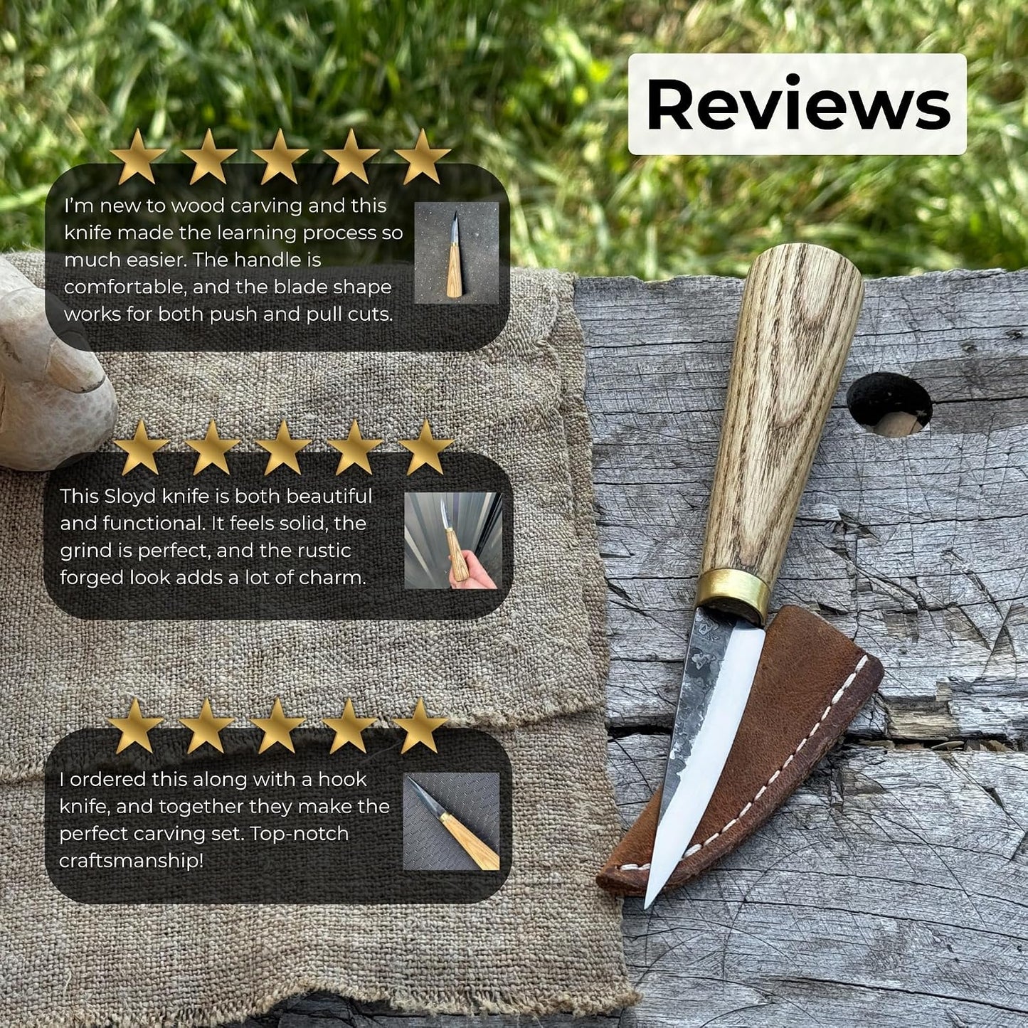 Sharky Whittling Knife Hand-Forged Sloyd Tool 2.95 In | Handmade whittle knife with leather sheath, built for fine detail carving and rough cuts alike (7.5 cm)