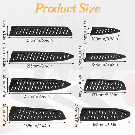 8pcs Kitchen Safety Knife Covers Knife Sheath Universal Knives Guards Set Sleeves Blade Protector Black Knives Sheath for Paring Utility Bread Carving Chef 8" 7" 6.5" 5.5" 5.3" 3.5"