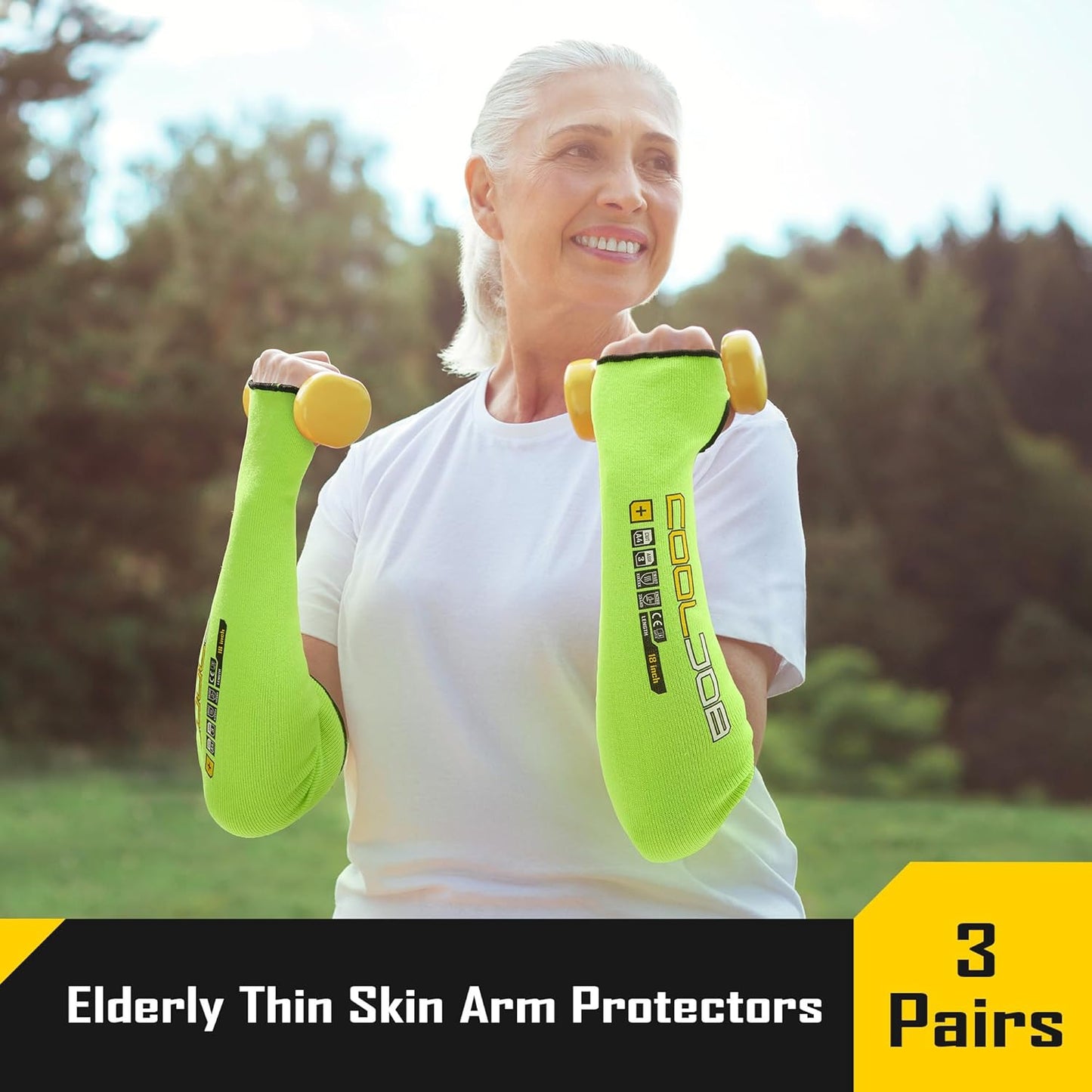 3 Pairs 14/18in A4 Cut Resistant Sleeves with Thumb Hole, UV Sun Protection Arm Sleeves for Thin Skin Farmer Gardener