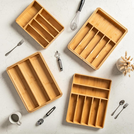 Silverware Drawer Organizer – Bamboo Kitchen Drawer Organizer, Adjustable Utensil Holder and Cutlery Tray, Drawer Dividers for Flatware and Kitchen Utensils