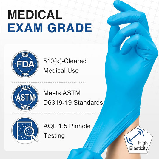 Medical Nitrile Exam Gloves, 4 mil, Powder-Free, Latex-Free, Disposable Gloves for Cleaning and Food Prep