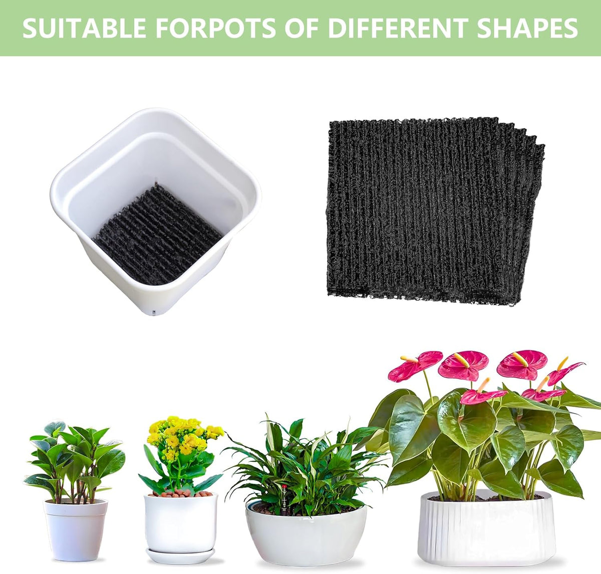 6-Pack Flexible Plant Pot Mat - Planter Water Liners for Inside of Potted Plants, Easy-to-Cut Soil Protection & Aeration Mat (6.3 inch)