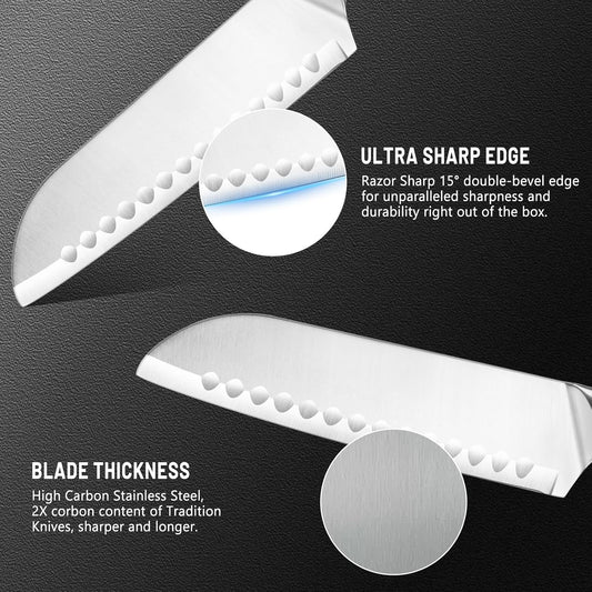 Santoku Knife, 7 Inch Chef's Knife Kitchen Knife with Razor Sharp High-Carbon German Steel, Ergonomic Non-Slip Handle for Slicing, Dicing, Chopping Meat & Vegetables, Ideal for Kitchens & Home Cooking