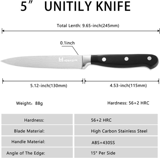 Chef Knife 5 Inch & Kitchen Knife Set Professional, German High-Carbon Stainless Steel,Razor Sharp, Ergonomic Handle,Utility Knife with Christmas Gift Box