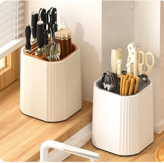 Universal Knife Block Holder -Kitchen Knife Storage Unique Slot Design to Protect Blades, Organizer Detachable for Easy Cleaning, White,Beige