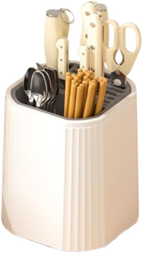 Universal Knife Block Holder -Kitchen Knife Storage Unique Slot Design to Protect Blades, Organizer Detachable for Easy Cleaning, White,Beige