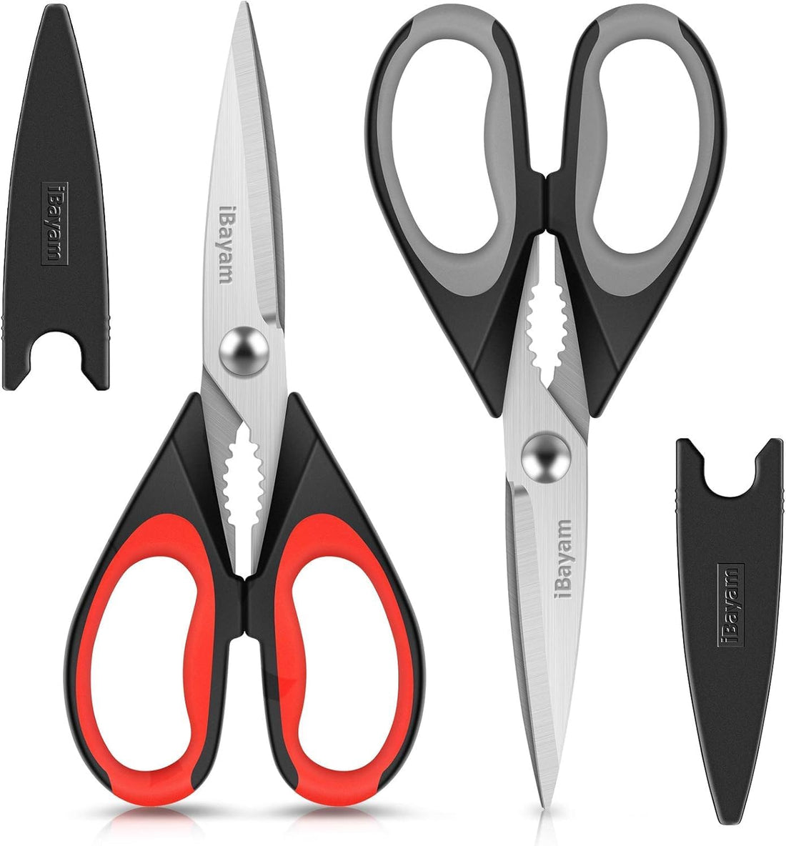 iBayam Kitchen Scissors All Purpose Heavy Duty 2 Pack with Protective Sheath, Stainless Steel Shears Kitchen Utensils Set for