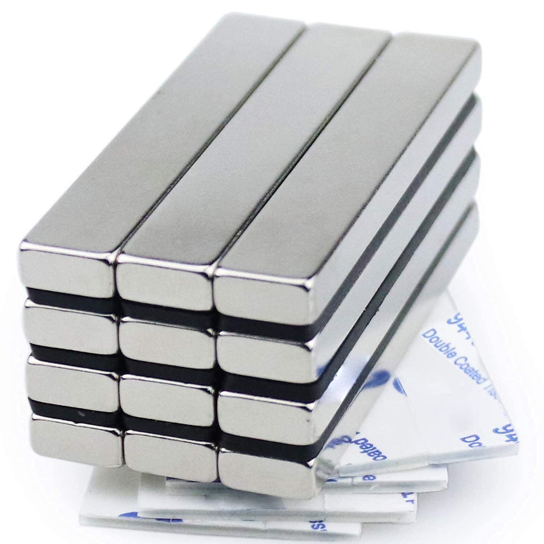 Magnets, 12 Pack Neodymium Bar Magnets with Double-Sided Adhesive, Strong Magnet Heavy Duty Magnetic Strips, Powerful Rare Ea