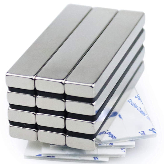 Magnets, 12 Pack Neodymium Bar Magnets with Double-Sided Adhesive, Strong Magnet Heavy Duty Magnetic Strips, Powerful Rare Ea