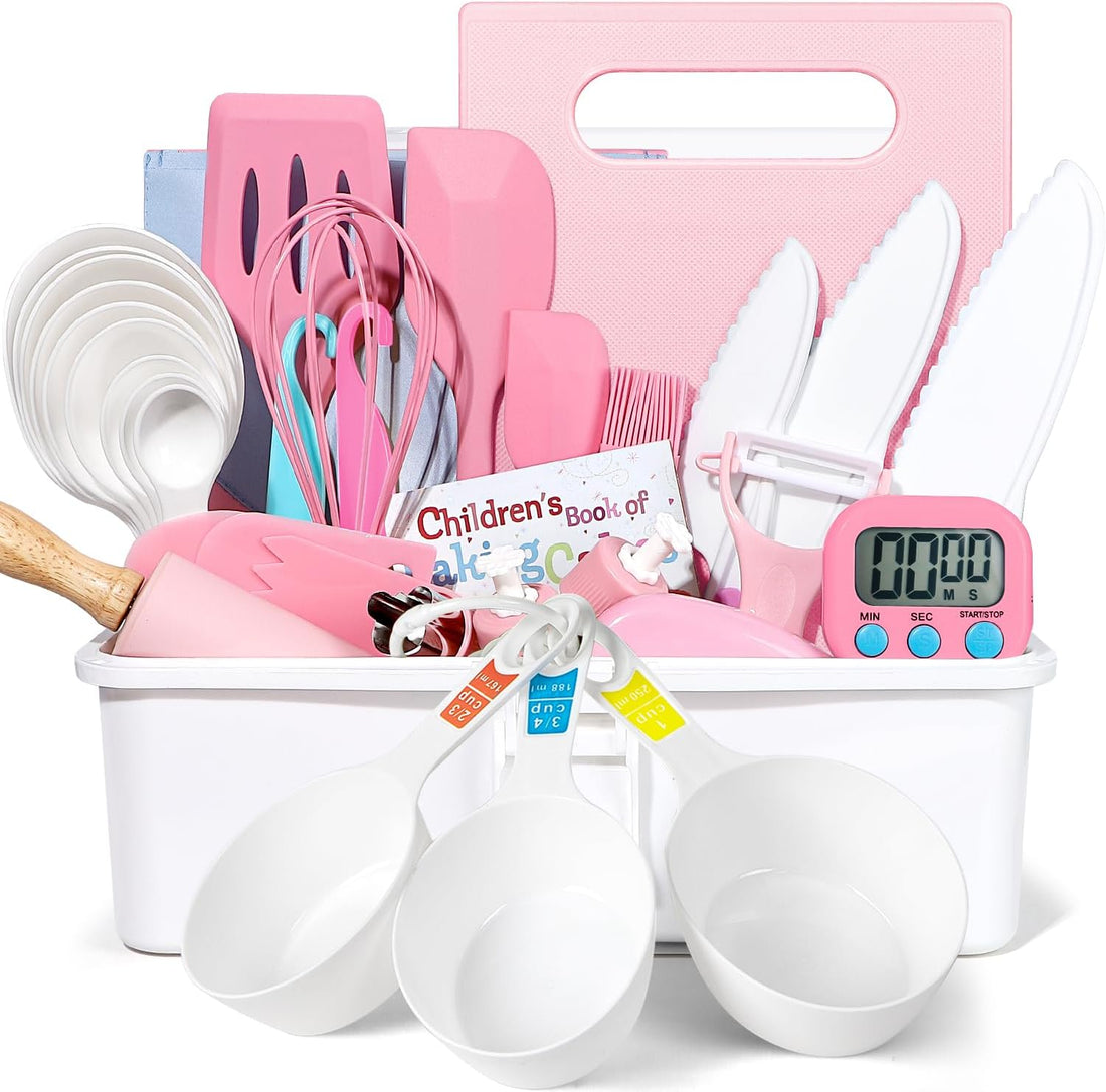 37PCS Kids Cooking Sets Real, Kids Cooking and Baking Gift Set with Storage Case Timer Kid Safe Knives Cutting Board, Toddler
