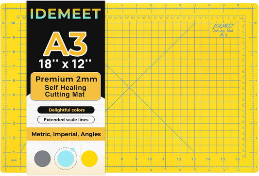Premium Self Healing Cutting Mat 18'' x 12'', A3 Non-slip Sewing Mat for Quilting, 5-Ply Rotary Cutting Board Double-Sided fo