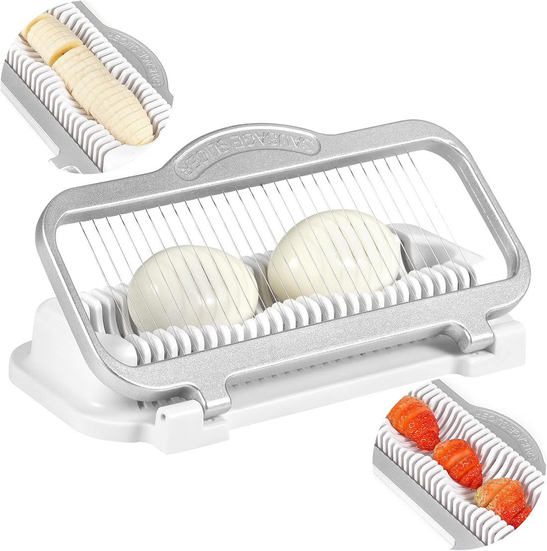 Larger Egg Slicer for Hard Boiled Eggs Banana Slicer, Aluminium & Stainless Steel Wires Strawberry slicer Multipurpose Heavy 