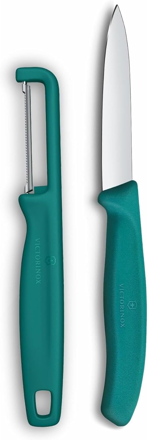 Swiss Classic 2 Piece Paring Knife & I-Peeler Set - Green | Swiss Made kitchen prep tools with sharp stainless steel blades, 