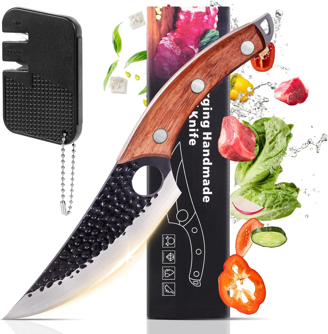 Chef Knife 11 Inch, Kitchen Knife for Boning, Cutting, and Chopping. Hand Forged Meat Cleaver, Deba Knife, Japanese Knife, an