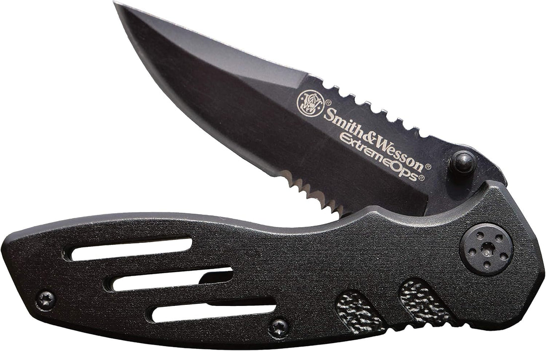Smith & Wesson Accessories Extreme Ops SWA24S 7.1in S.S. Folding Knife with 3.1in Serrated Clip Point Blade and Aluminum Hand