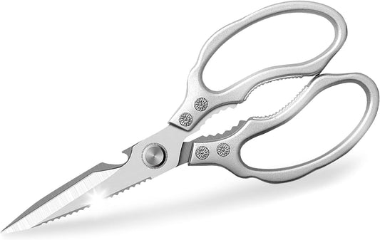 AWinjoy Heavy Duty Sharp Kitchen Scissors, Dishwasher Safe, Cooking Shears for Meat, Chicken, Fish, Poultry, Herb, Bread (Sil