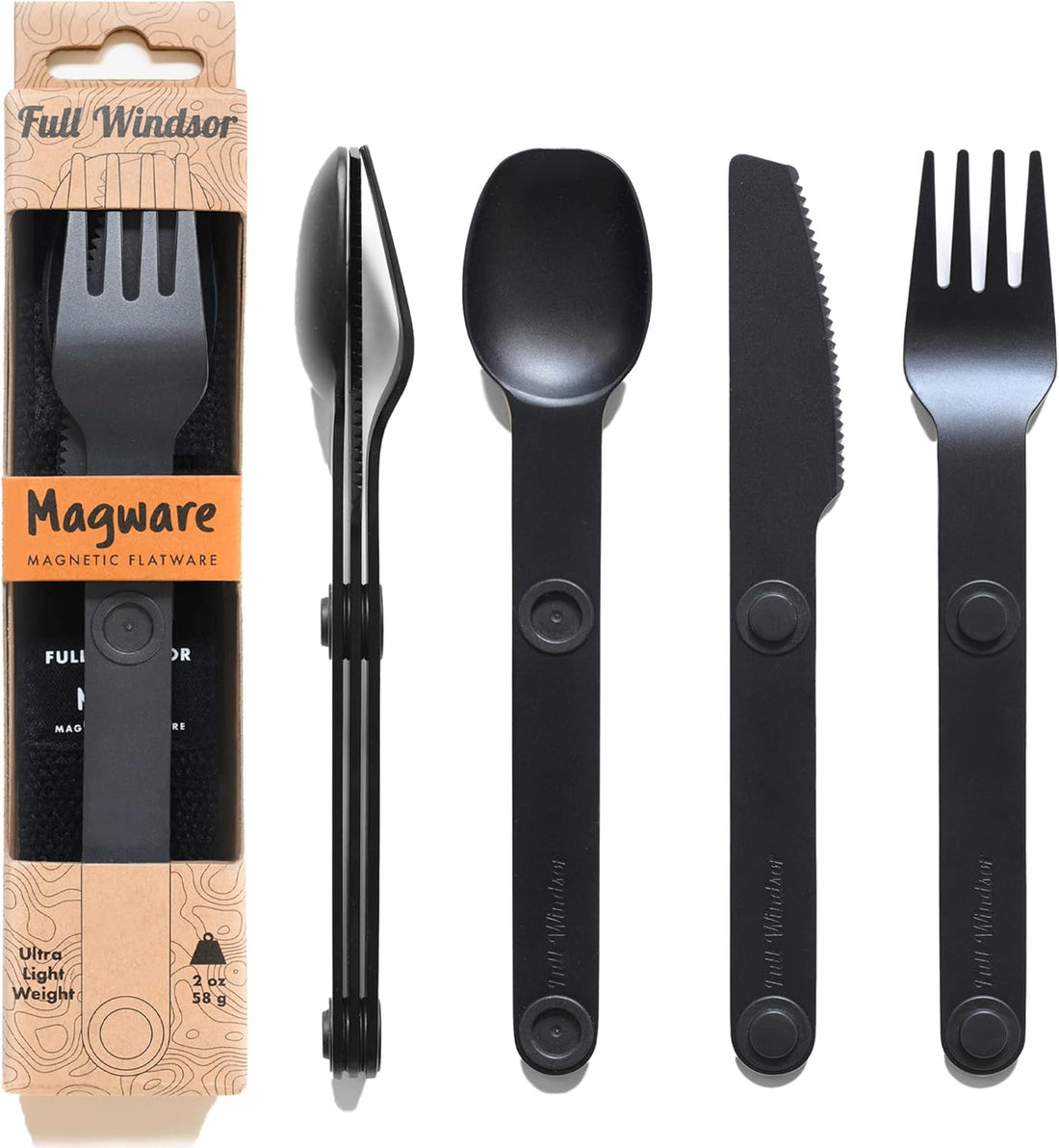 MAGWARE Magnetic Travel Camping Cutlery Utensils Set | Travel Utensils for Outdoor Cooking, Dining, & Camping, Knife, Fork & 