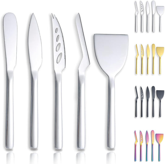 Cheese Knife Set of 5 for All Types of Cheese, Stainless Steel Cheese Cutter Slicer Ergonomic Design for Confortable Grip and