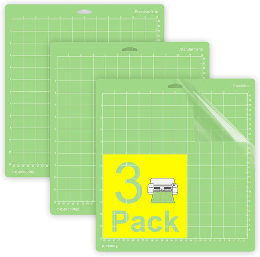 Standardgrip Cutting Mat 12x12 in, 3 Pack Adhesive Sticky Green Mats | Compatible With Cricut Maker/Explore, Replacement Acce