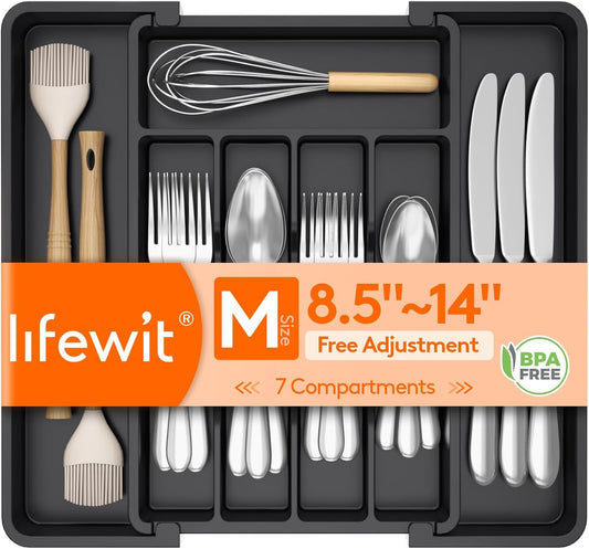 Expandable Silverware Organizer, Plastic Utensil Tray for Kitchen Drawer, BPA Free Flatware Cutlery Holder, Space-Saving Stor