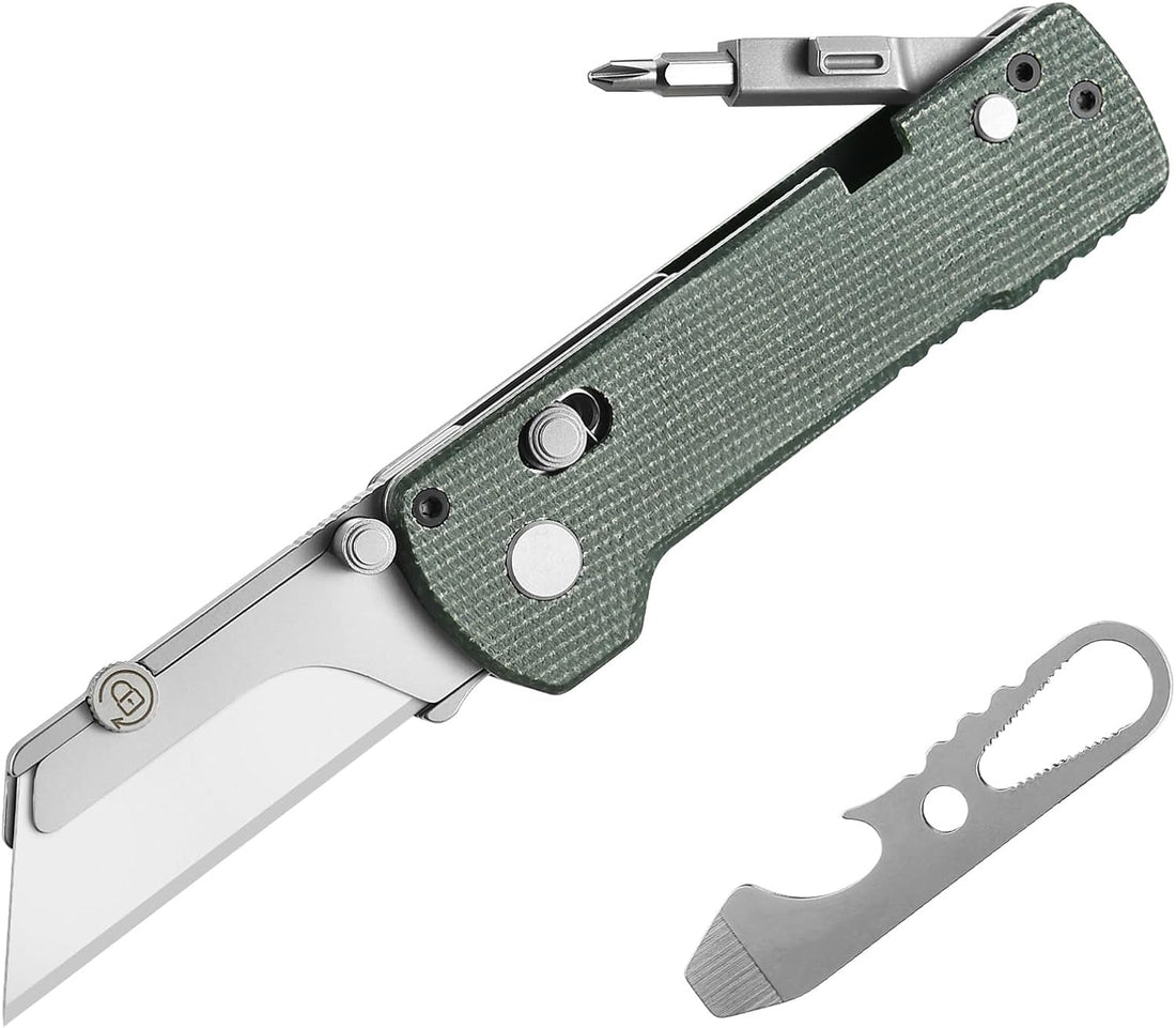 U1 Pro Multitool Folding Utility Knife with Folding Screwdriver | Quick Change Blade EDC Utility Knife with Secure Rail Lock 
