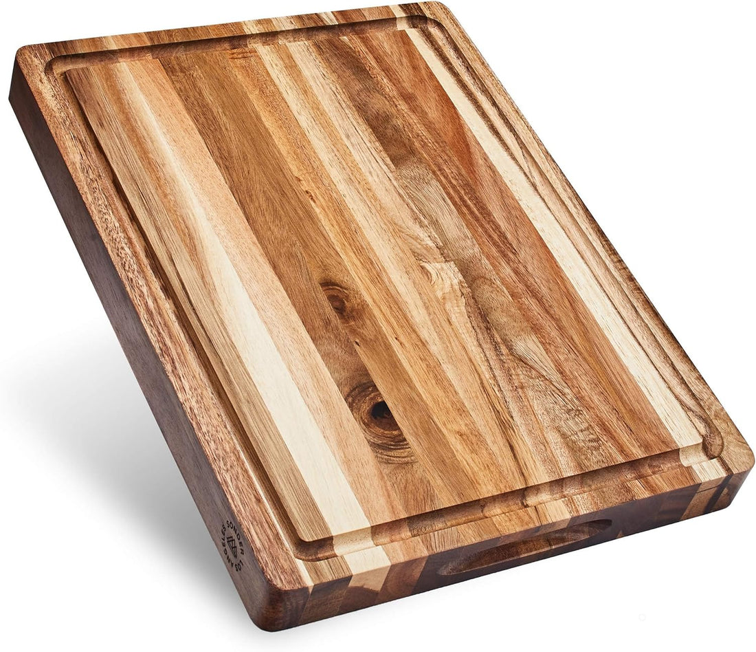 Winsome Acacia Wood Cutting Board | Acacia Edge Grain Cutting Board for Kitchen with Juice Groove & Sorting Compartment | Per