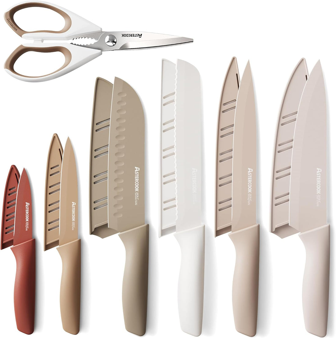 Knife Set, 13 Pieces Kitchen Knives Set with Healthy Anti-Rust Coating, Dishwasher Safe, Stainless Steel Chef Knife Sets with