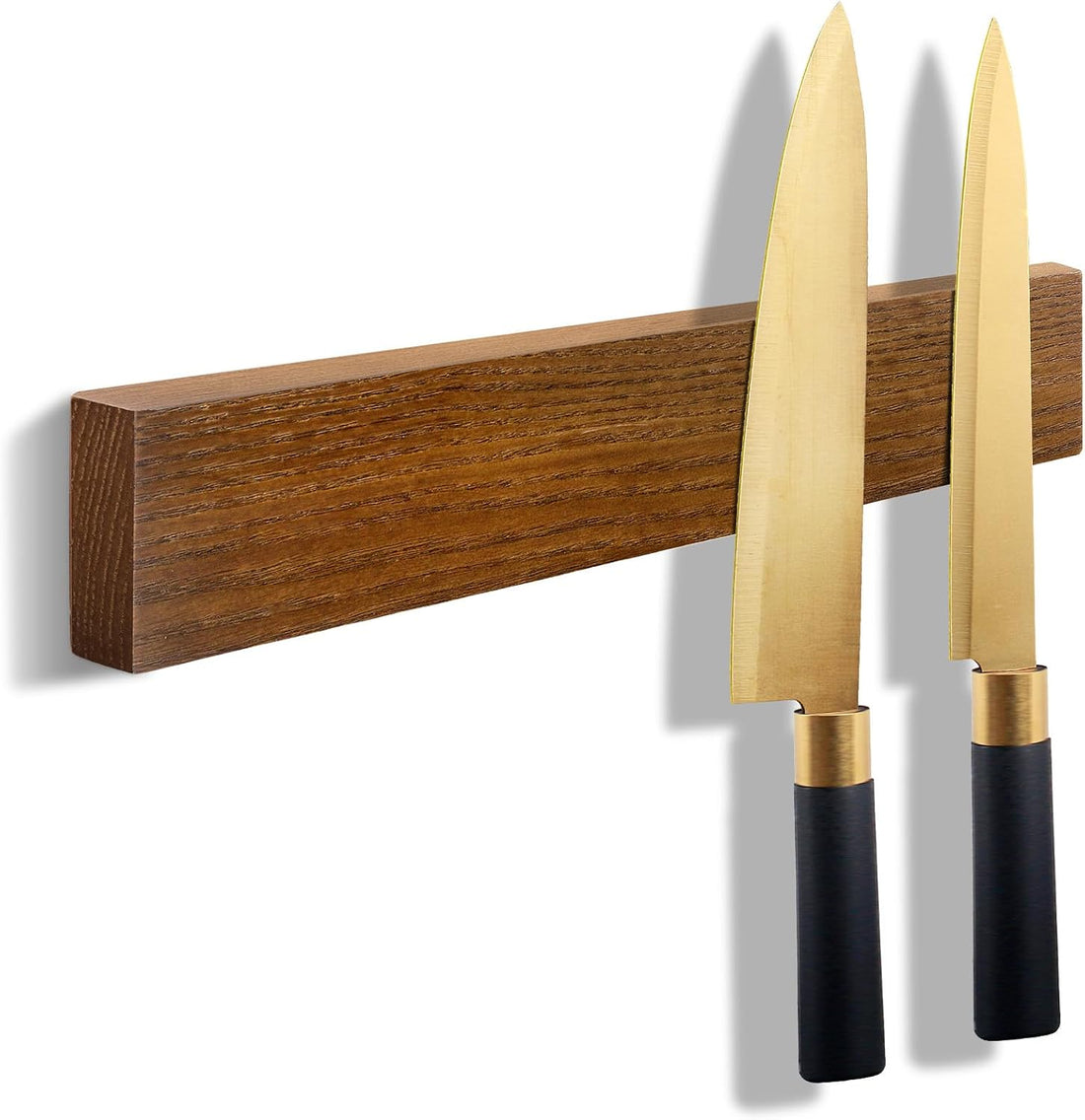 Magnetic Knife Holder Wood, 10" Knife Magnetic Strip No Drill Adhesive Knife Magnet Block, Wooden Magnetic Knife Holder for W