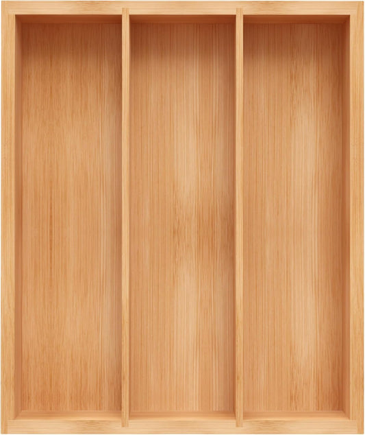 Bamboo Utensil Drawer Organizer, Natural, 3 Slots | Silverware Tray Organizer, Kitchen Drawer Organizer, For Flatware Cutlery