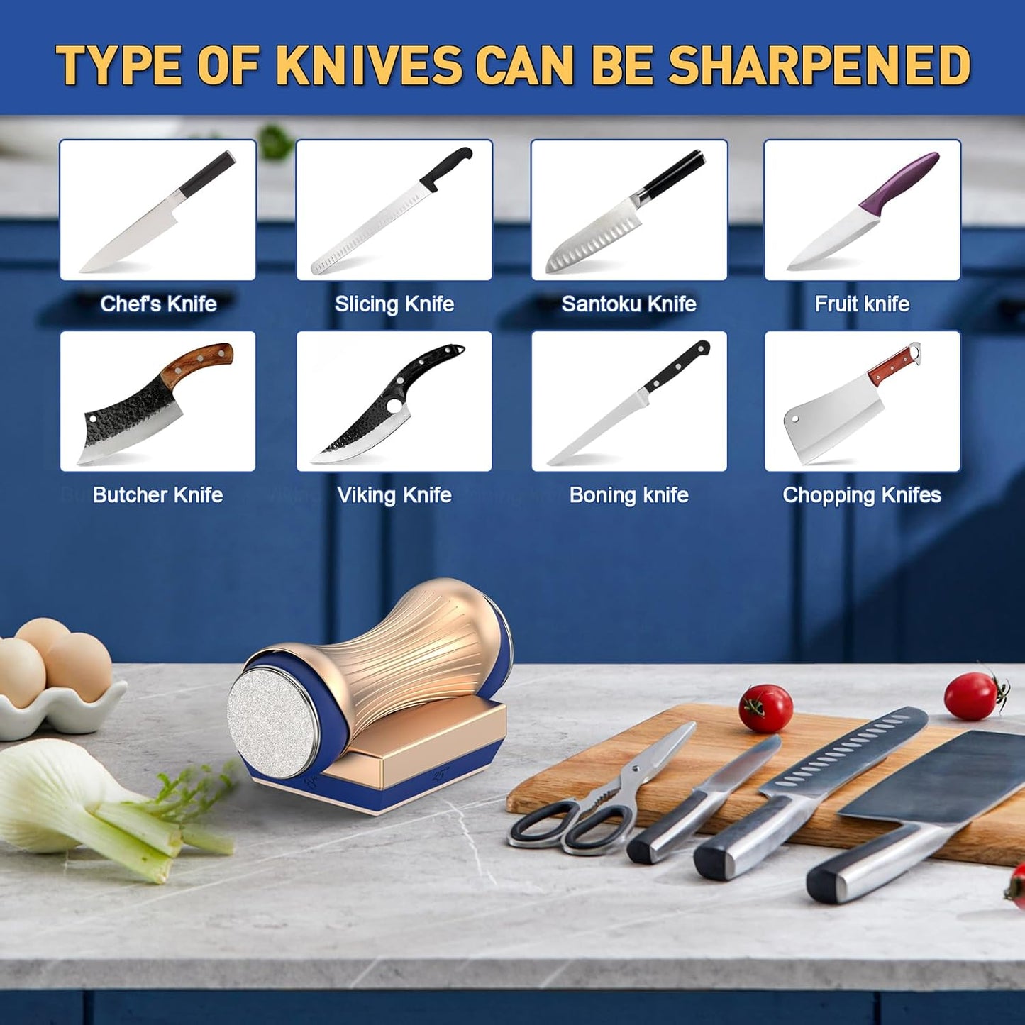 Rolling Knife Sharpener, Knife Sharpening with Industry Diamonds for Steel of any hardness, Made Easy Knife Sharpener Kit for Kitchen Knives, Offers 15 & 18 & 20 & 25 Degree Sharpening